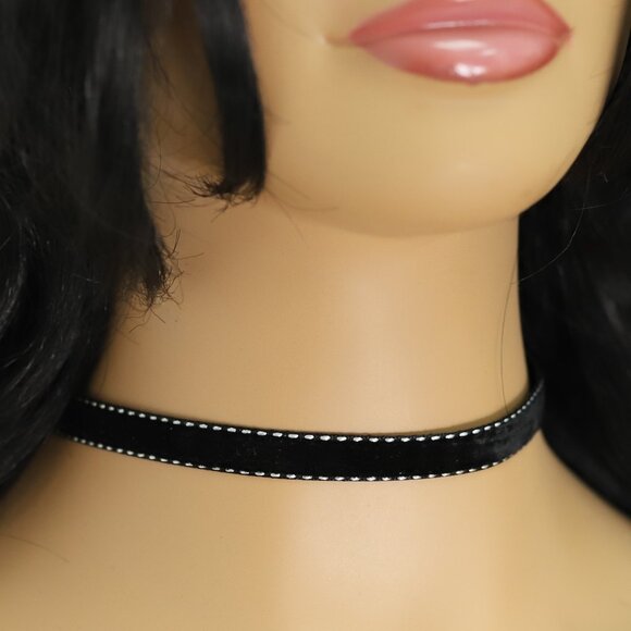 Black Velvet Choker Adjustable black with white design (#12) - Picture 1 of 8